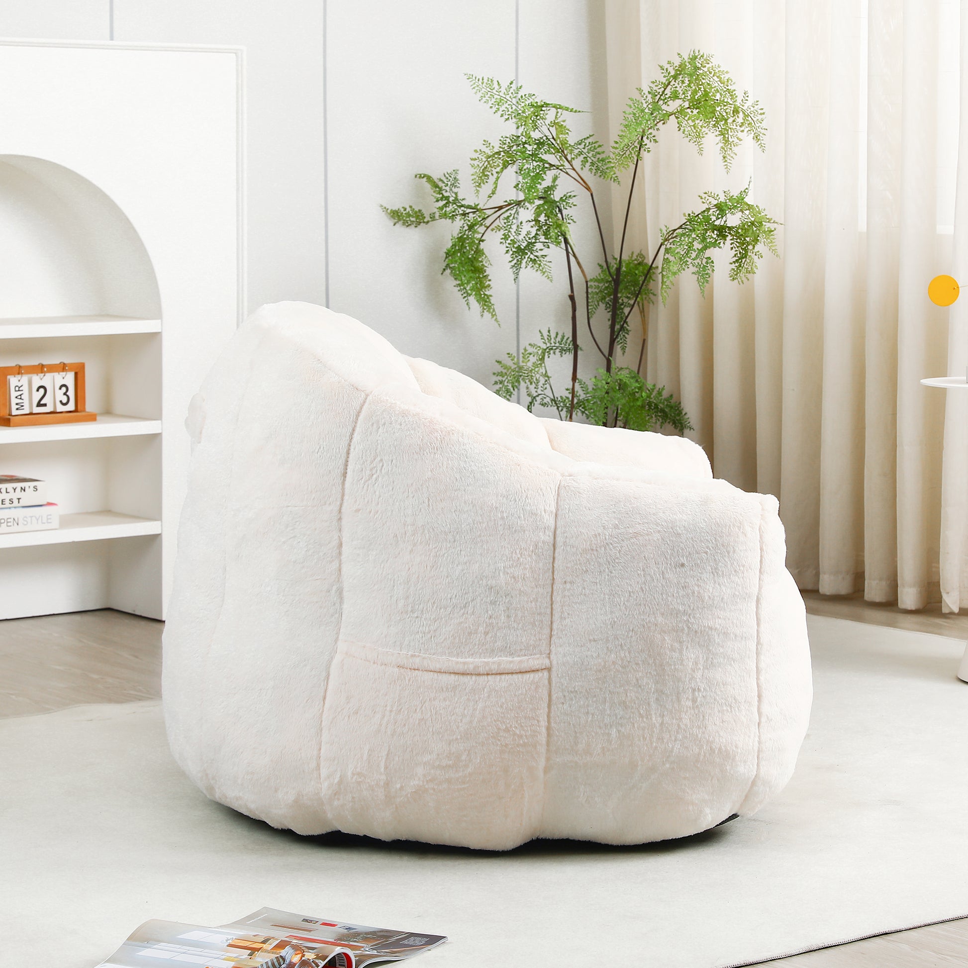 Giant White Faux Fur Bean Bag Chair - Large Sofa for Adults & Kids