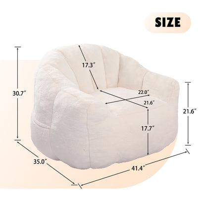 Giant White Faux Fur Bean Bag Chair - Large Sofa for Adults & Kids