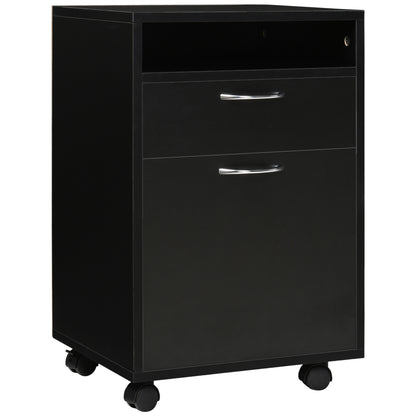 Black Mobile File Cabinet - Desk Storage Unit for Home Office