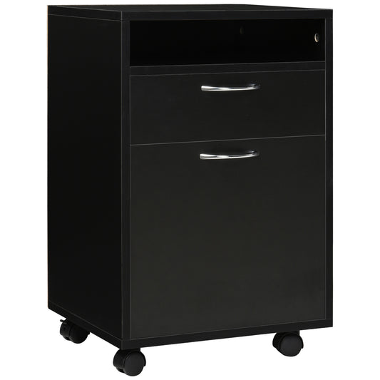 Black Mobile File Cabinet - Desk Storage Unit for Home Office