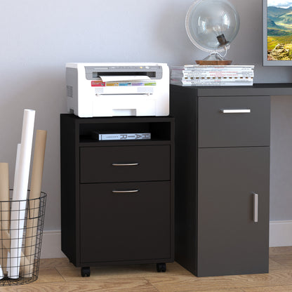 Black Mobile File Cabinet - Desk Storage Unit for Home Office