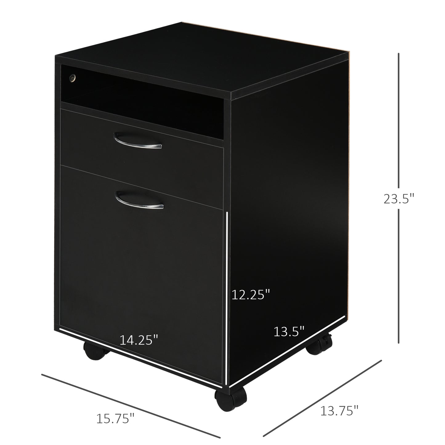 Black Mobile File Cabinet - Desk Storage Unit for Home Office