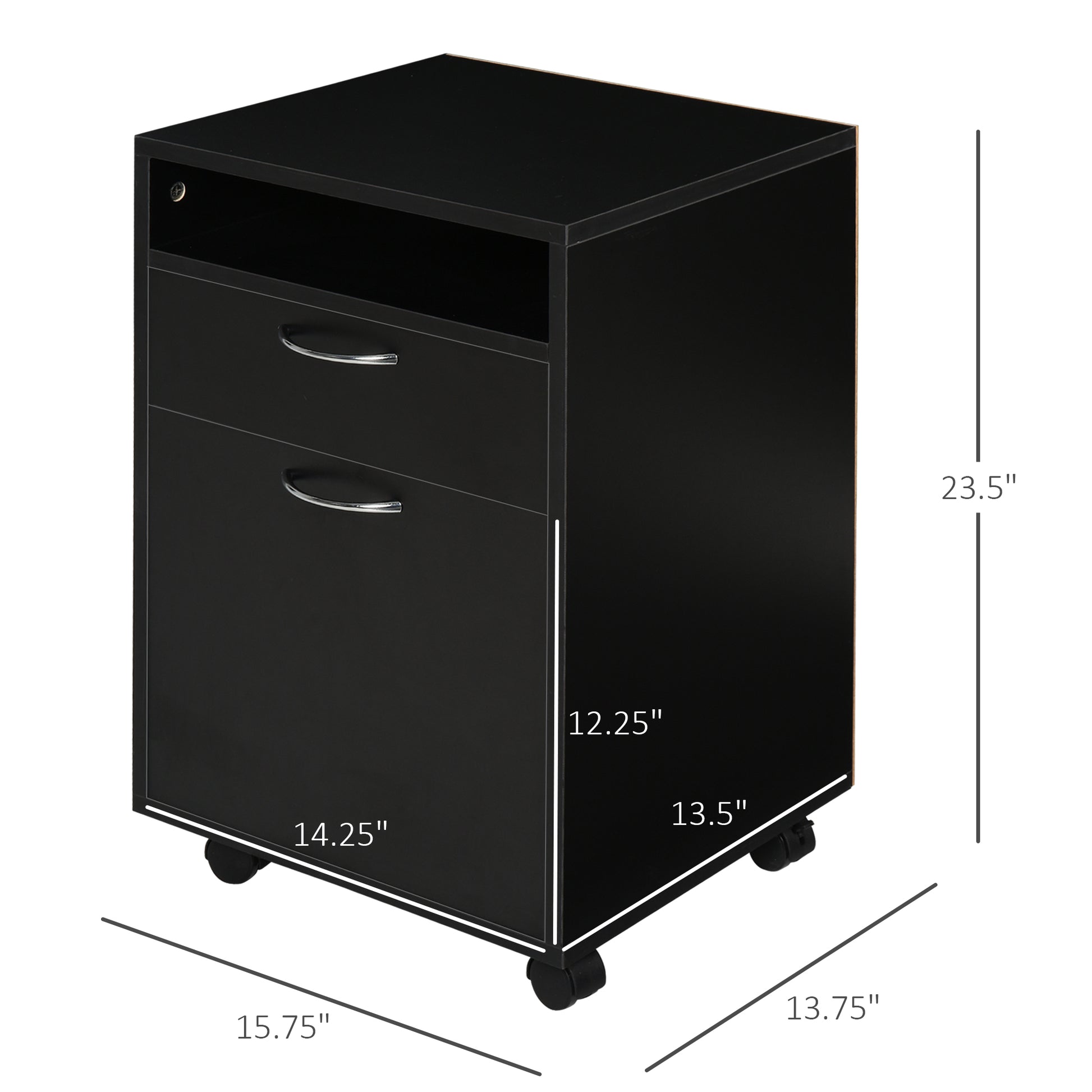 Black Mobile File Cabinet - Desk Storage Unit for Home Office