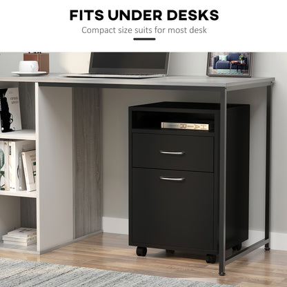 Black Mobile File Cabinet - Desk Storage Unit for Home Office