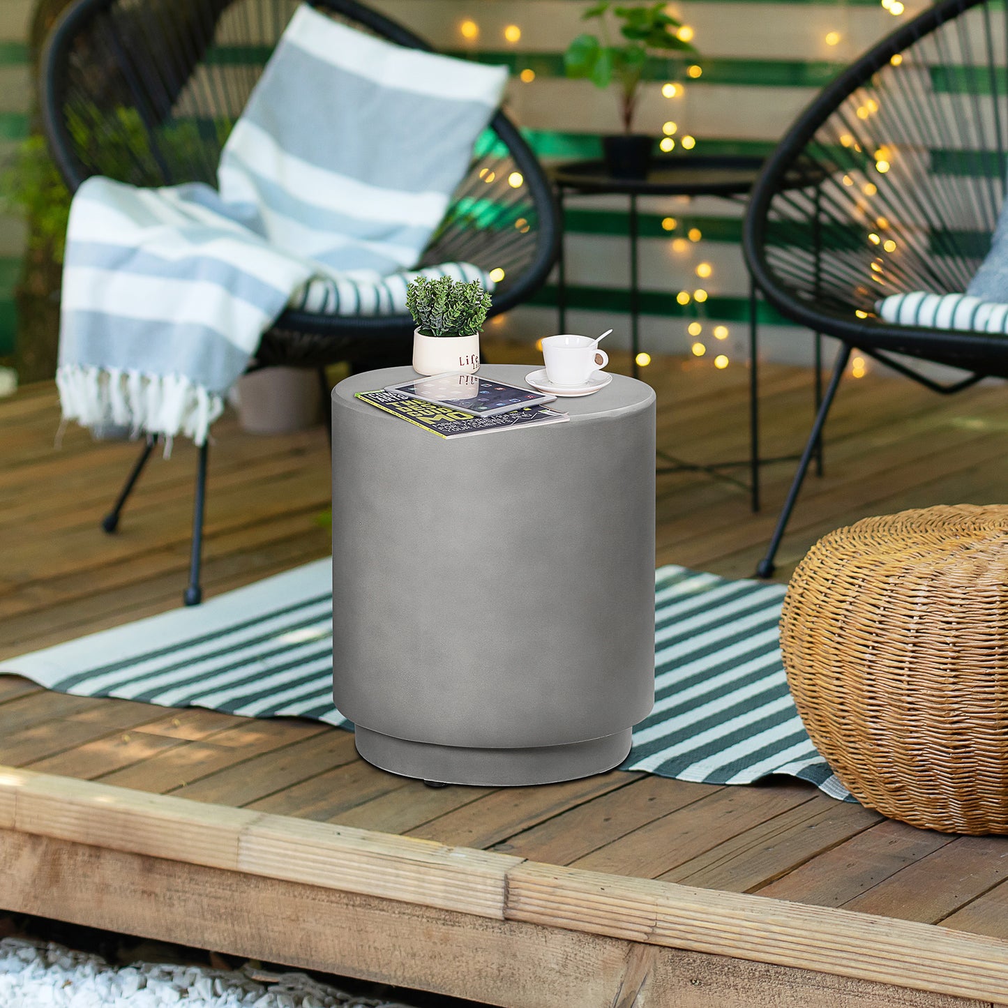 Gray Concrete Side Table - 14.5" Accent Table for Living Room