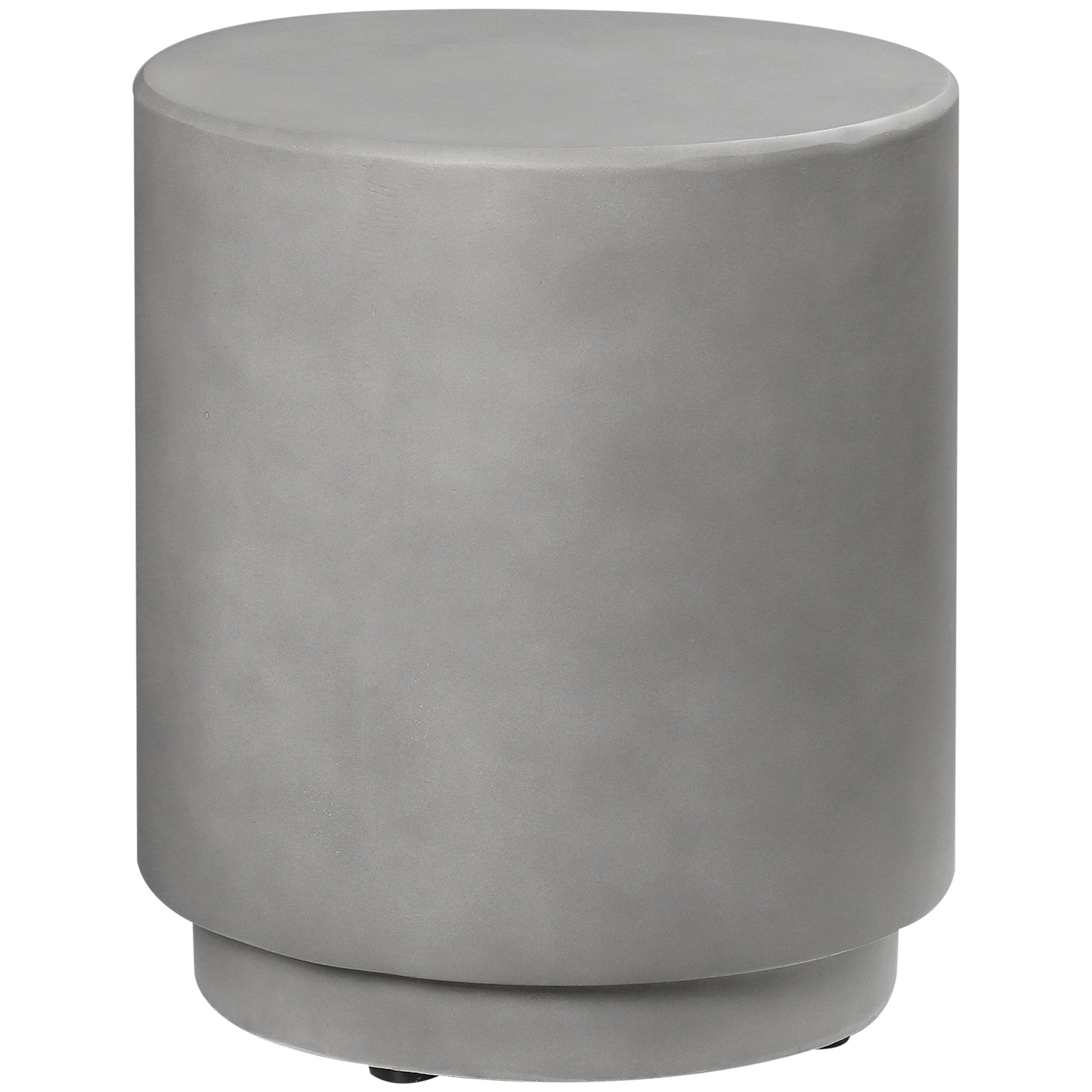 Round Side Table, Lightweight Accent Table with Concrete Finish, Nightstand with 4 Adjustable Feet for Indoor, Outdoor, Light Grey