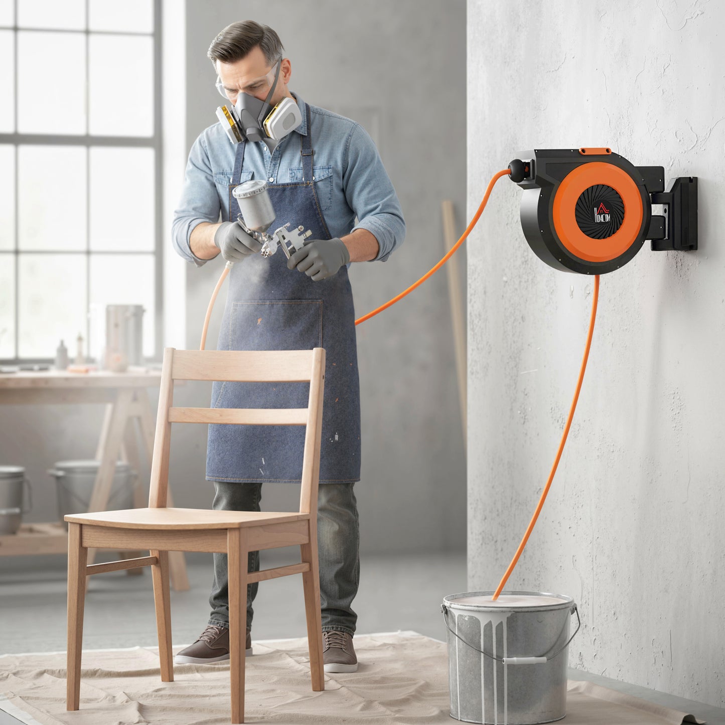 Black Plastic Air Hose Reel for Garden & Porch Storage