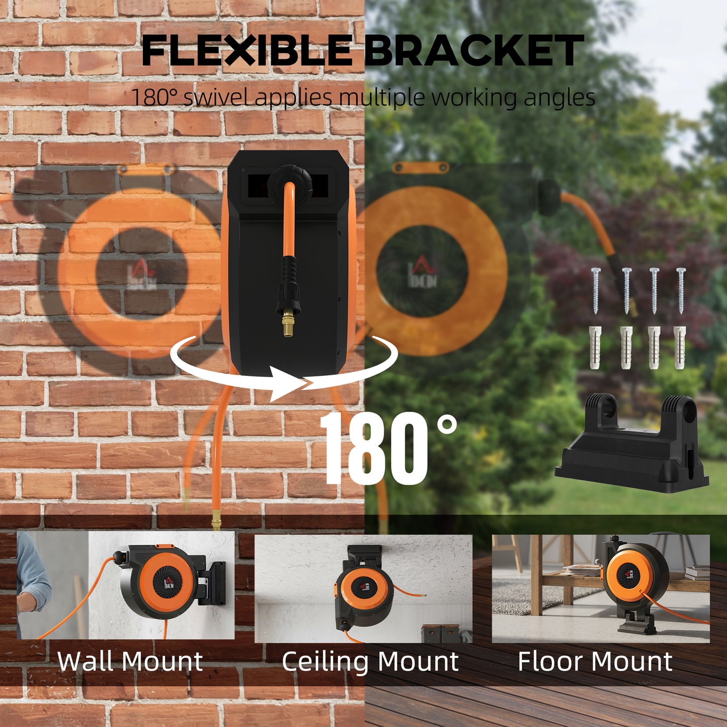 Black Plastic Air Hose Reel for Garden & Porch Storage