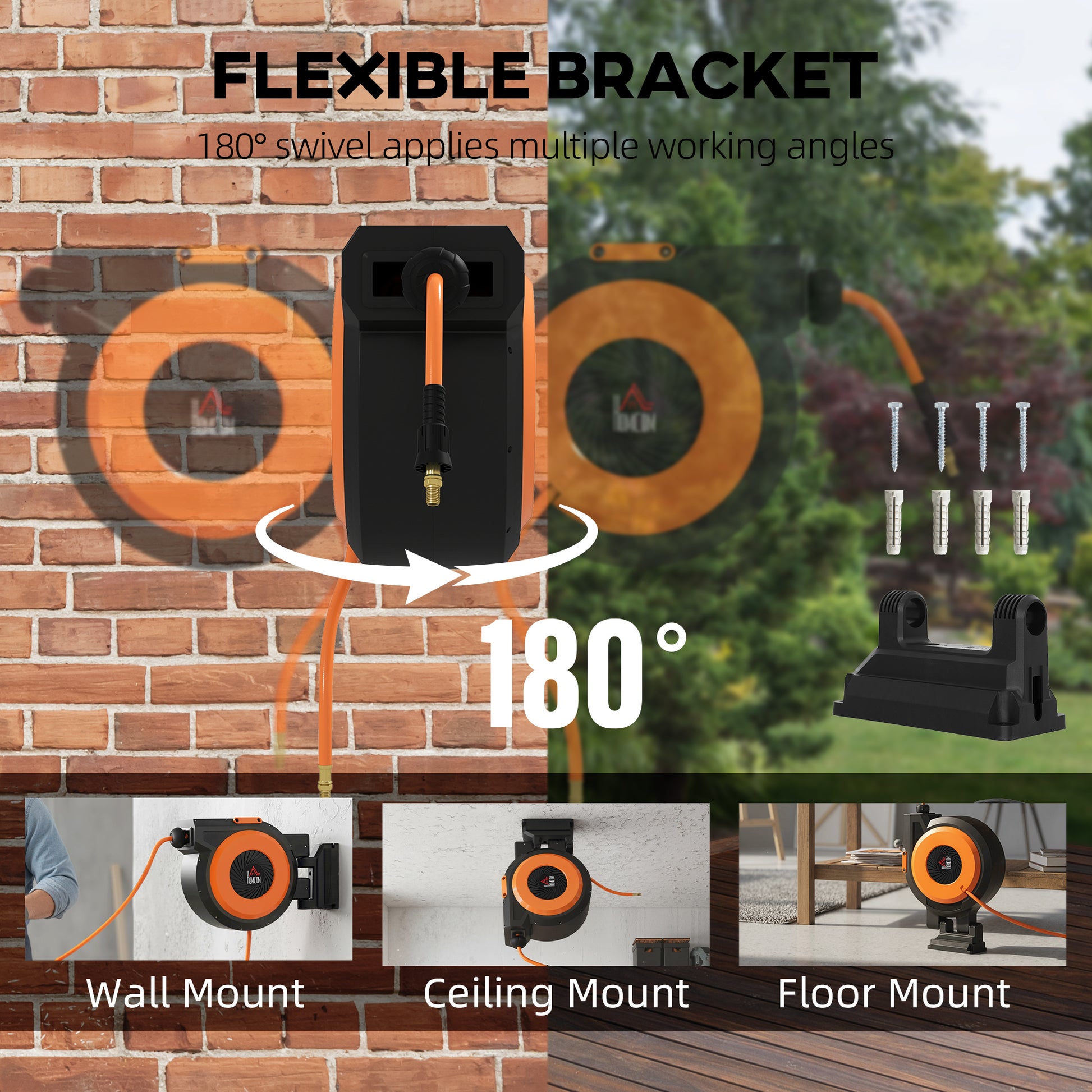 Black Plastic Air Hose Reel for Garden & Porch Storage