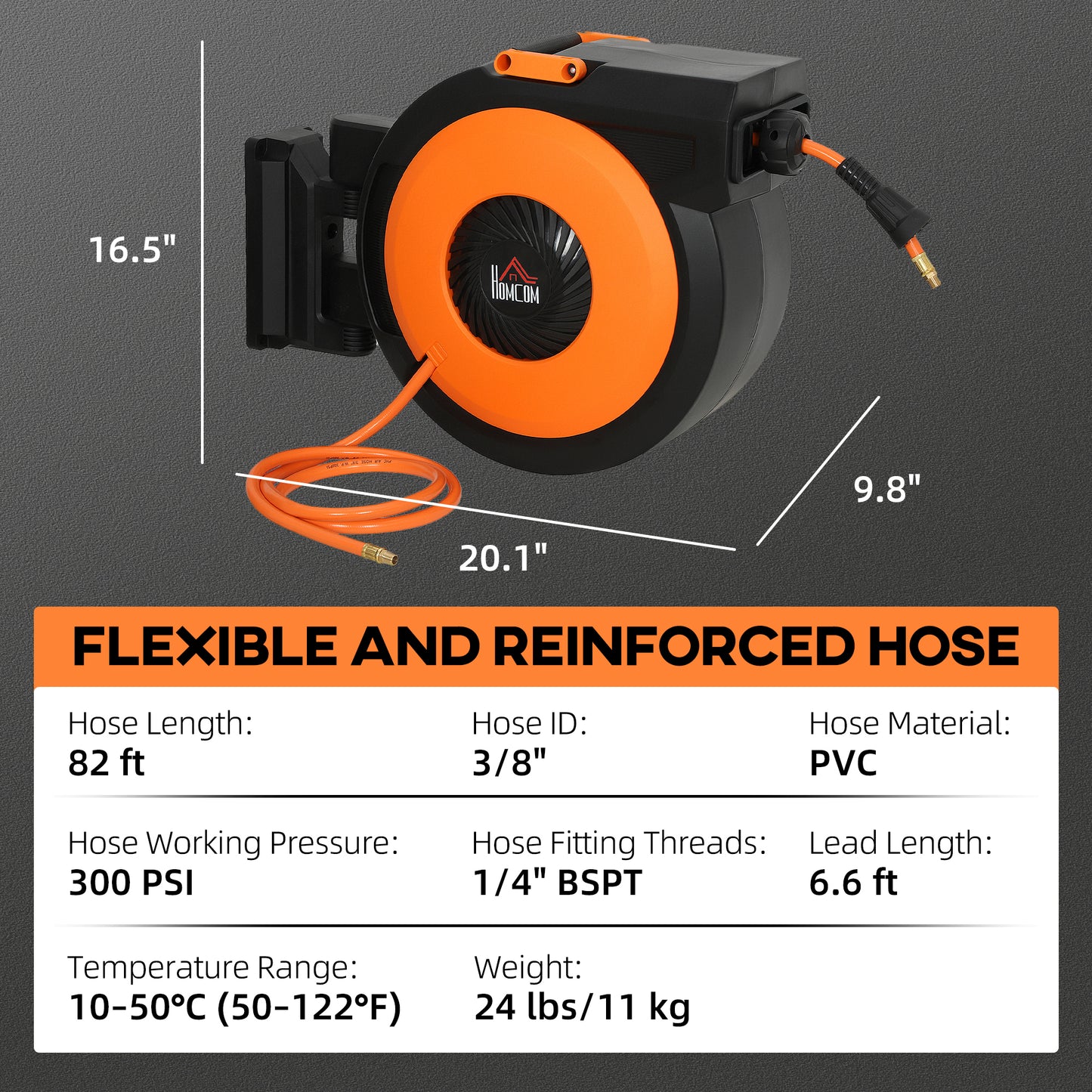 Black Plastic Air Hose Reel for Garden & Porch Storage