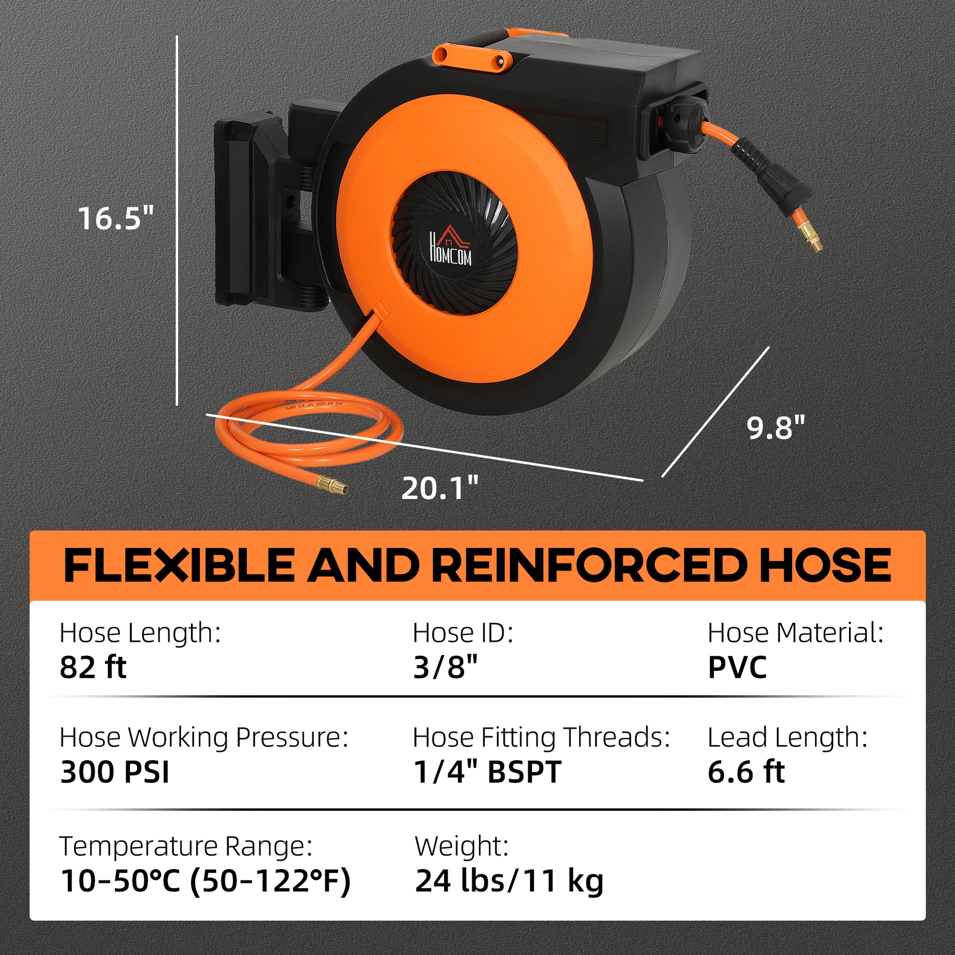 Black Plastic Air Hose Reel for Garden & Porch Storage