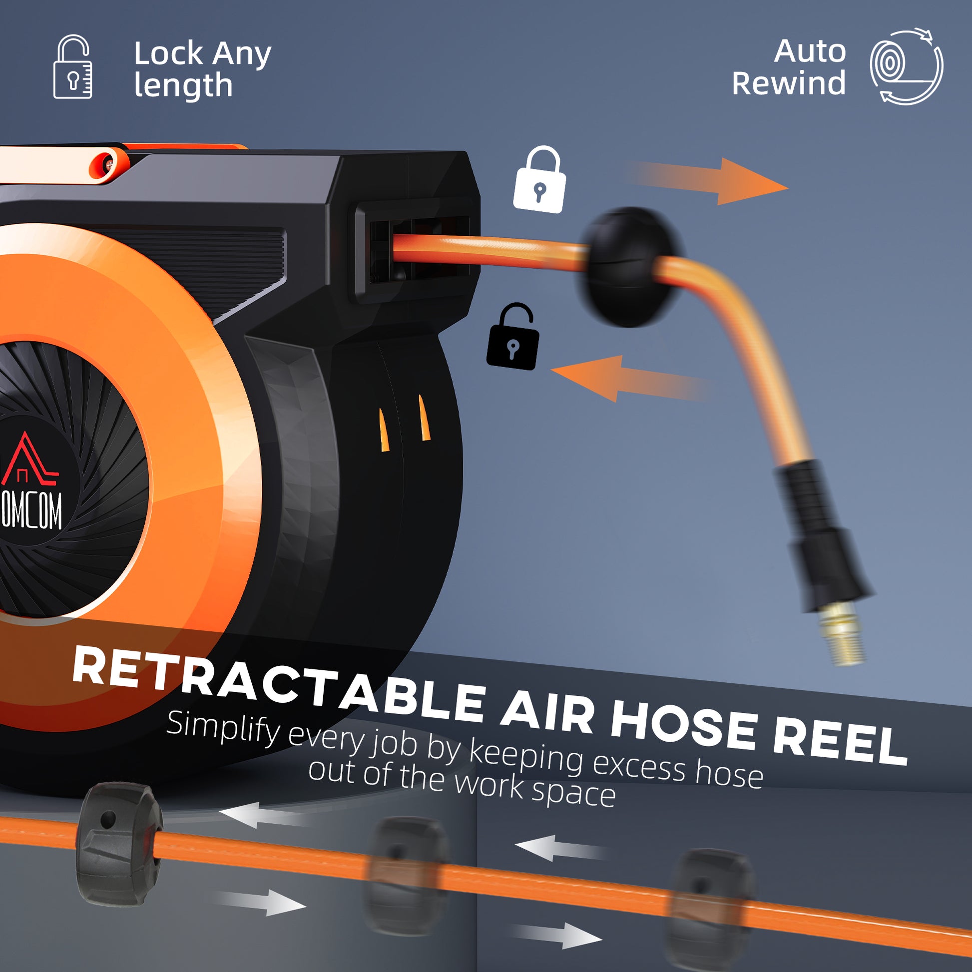 Black Plastic Air Hose Reel for Garden & Porch Storage