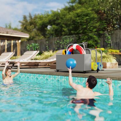 Grey Steel Pool Float Organizer with Wheels