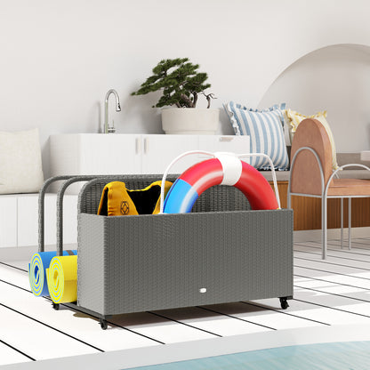 Grey Steel Pool Float Organizer with Wheels