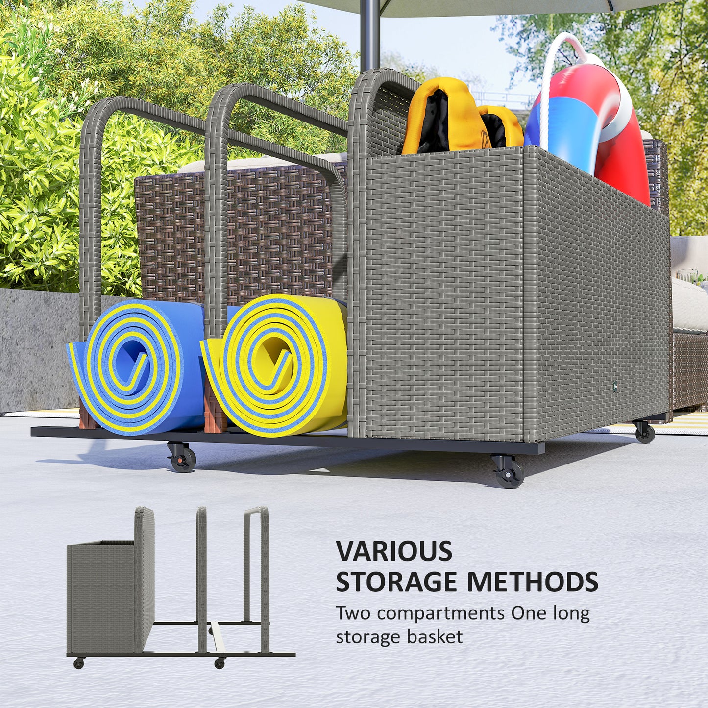 Grey Steel Pool Float Organizer with Wheels