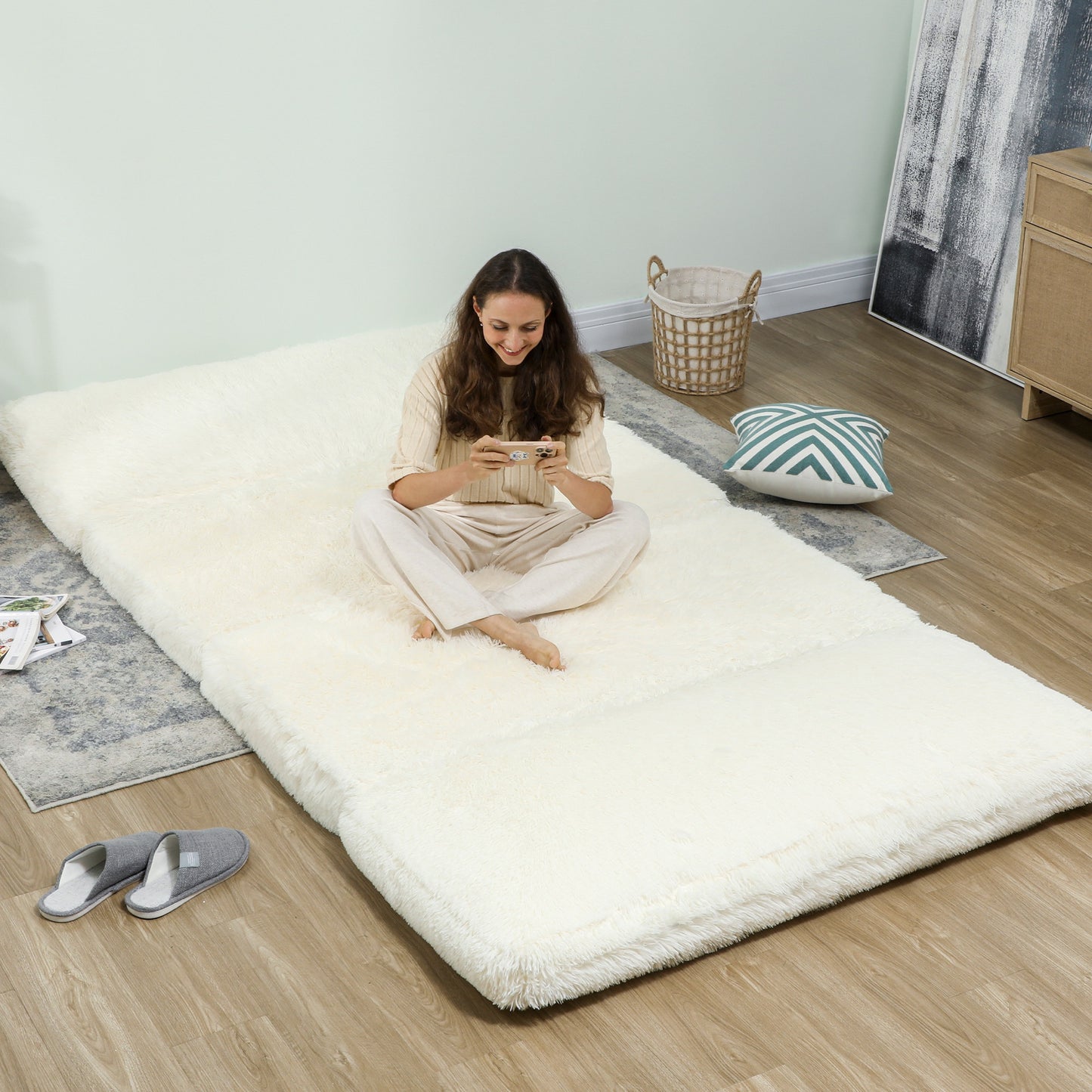 Plush White Bean Bag Chair - Relaxing Floor Sofa