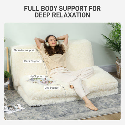 Plush White Bean Bag Chair - Relaxing Floor Sofa