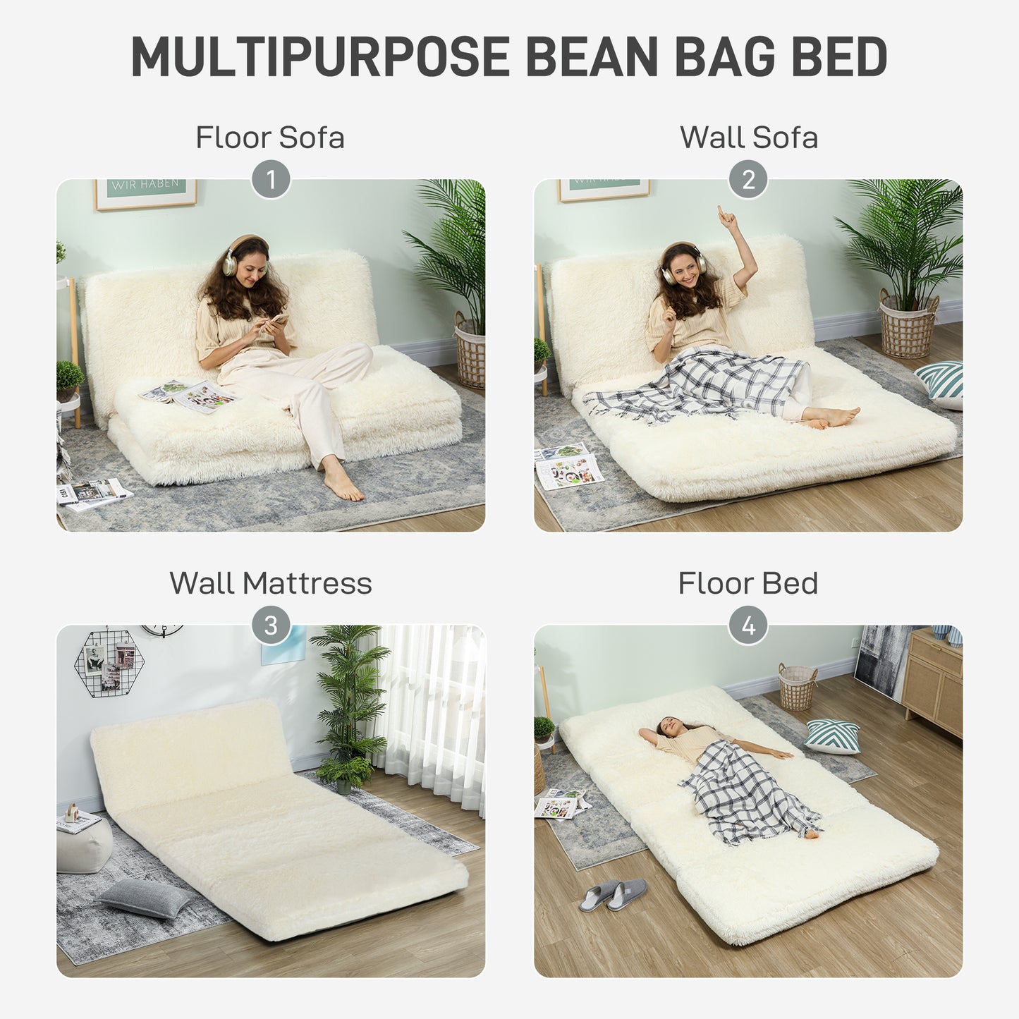 Plush White Bean Bag Chair - Relaxing Floor Sofa