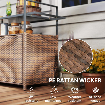 Brown Steel Outdoor Bar Cart with Glass Top for Garden Entertaining