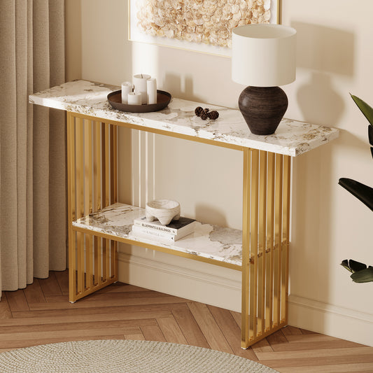 Modern Luxury Gold Metal Frame Console Table , Chic Entryway Table with Storage Shelf for Living Room Decor