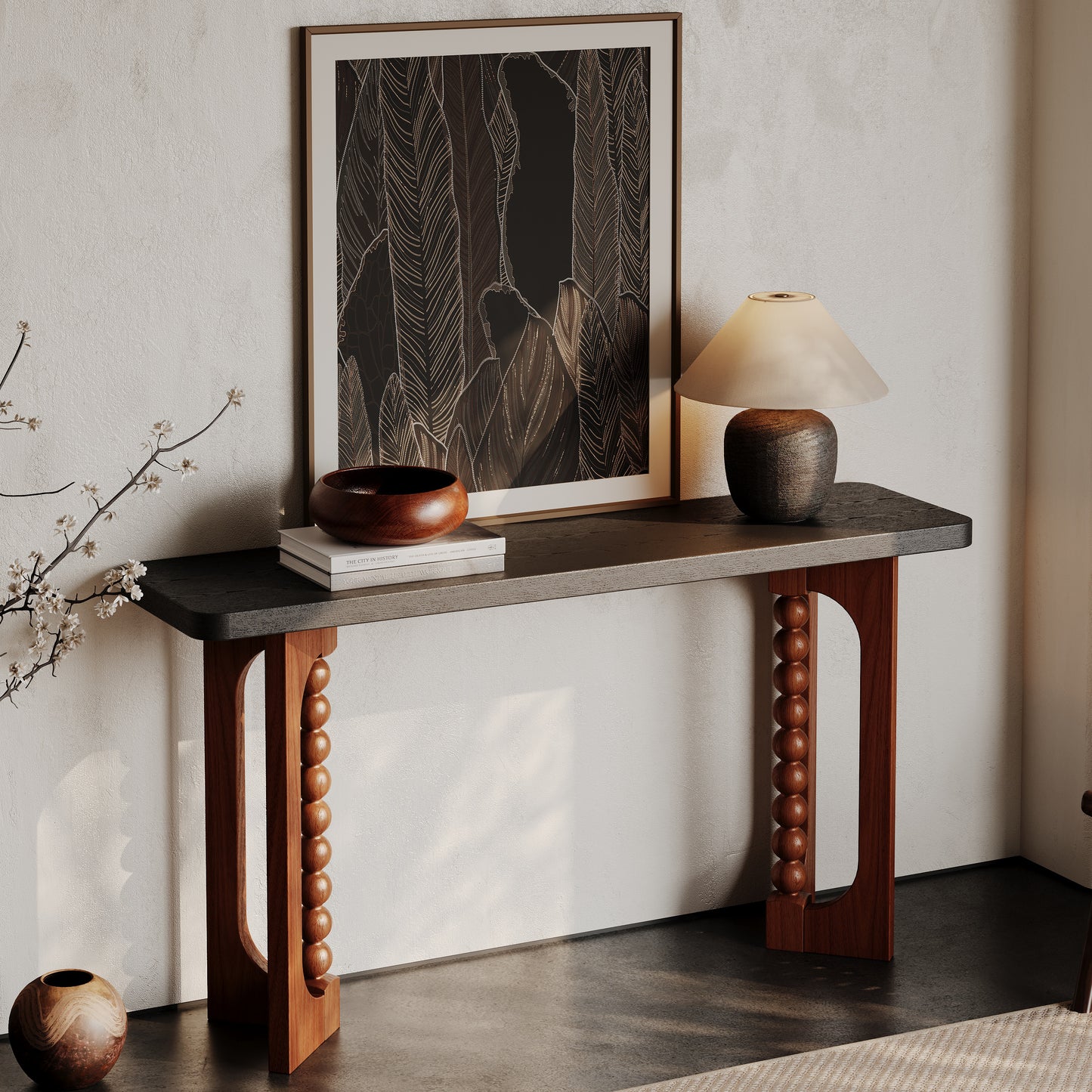 Black & Brown Console Table - Farmhouse Style