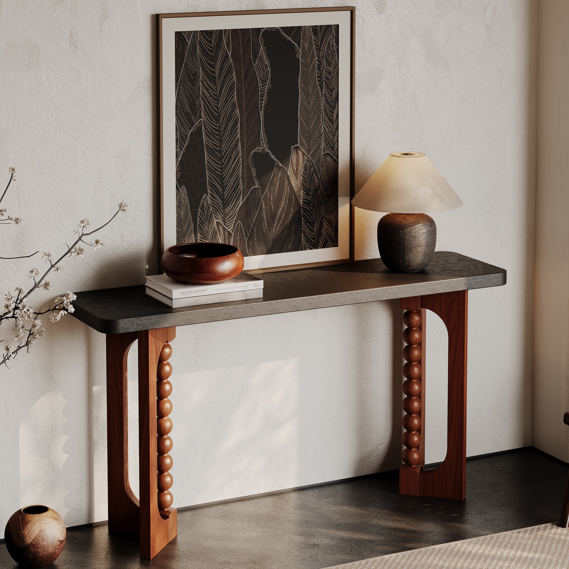 Black & Brown Console Table - Farmhouse Style