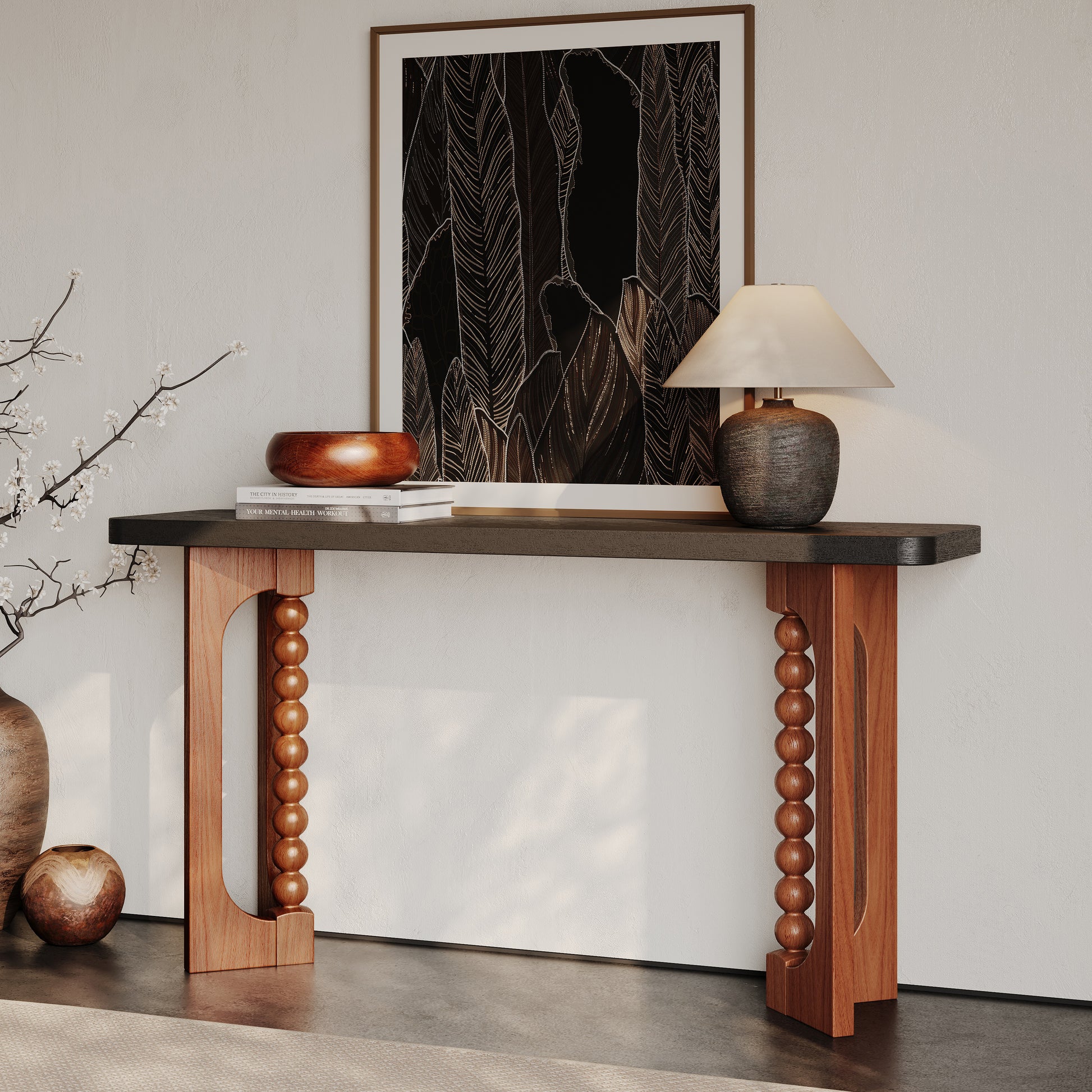 Black & Brown Console Table - Farmhouse Style