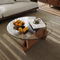 Modern Round Coffee Table for Living Room - Mid Century Center Table,35.4" x 35.4" x 14.7" Tempered Glass Top for Living Room,Home Coffee Table with Solid Wood Veneered