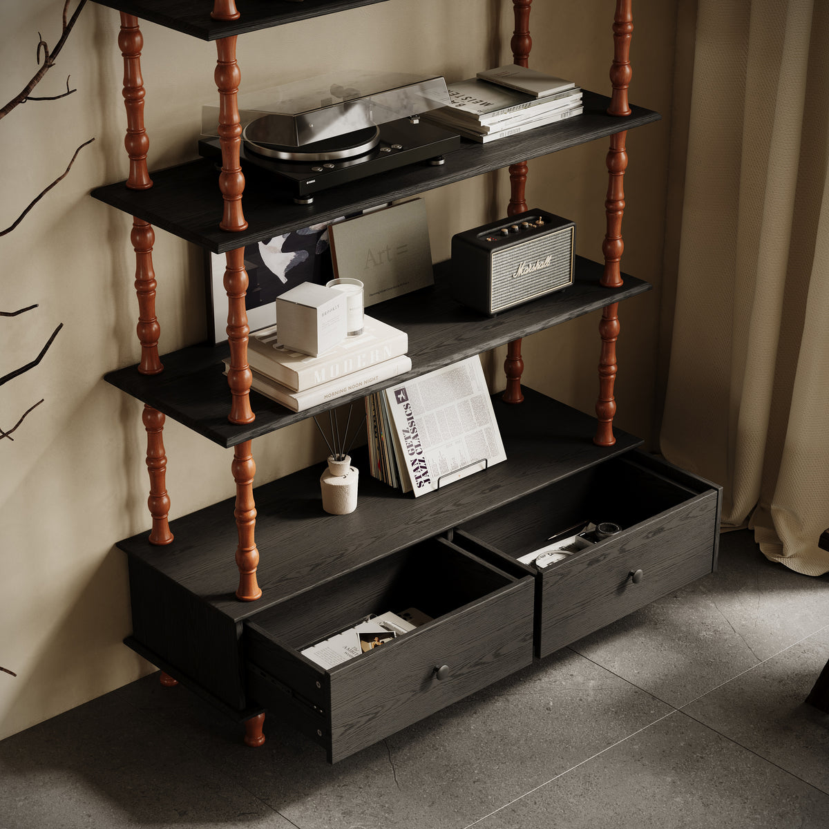 5-Tier Black Bookcase Shelf - 74.4" Tall Storage & Display Unit