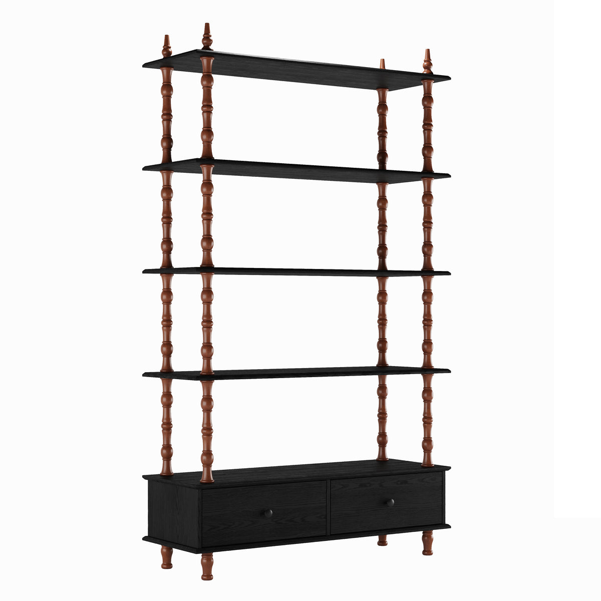 5-Tier Black Bookcase Shelf - 74.4" Tall Storage & Display Unit