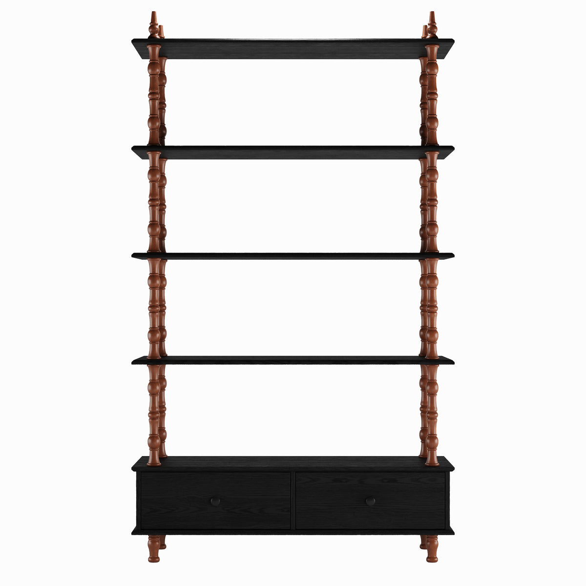 5-Tier Black Bookcase Shelf - 74.4" Tall Storage & Display Unit