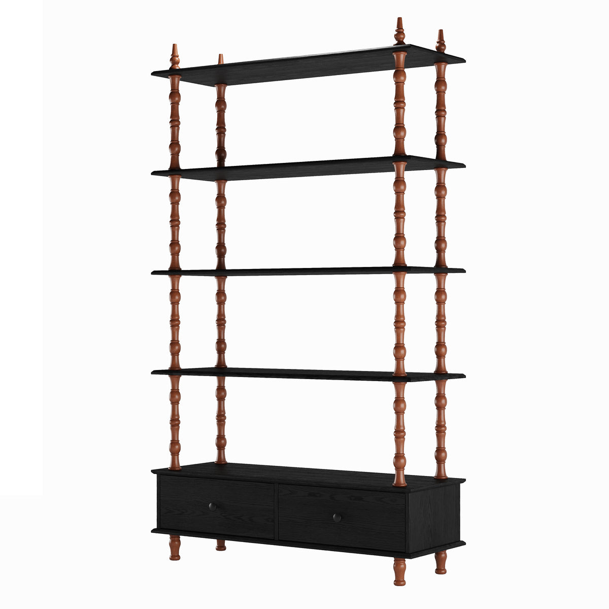 5-Tier Black Bookcase Shelf - 74.4" Tall Storage & Display Unit