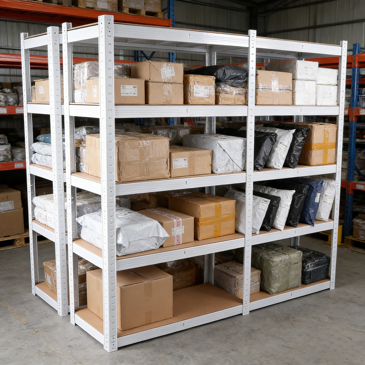 5-Tier White Metal Shelving Unit - Adjustable Storage Rack for Living Room