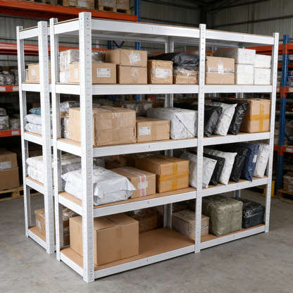 5-Tier White Metal Shelving Unit - Adjustable Storage Rack for Living Room