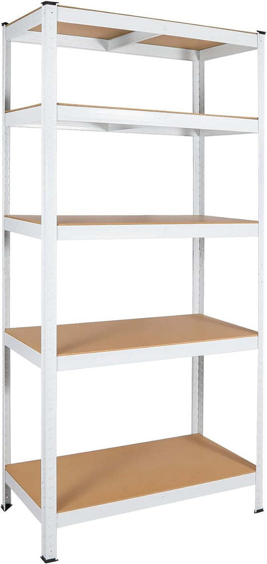 5 Tier Laminated White Metal Shelving Unit Adjustable Garage Storage Utility Rack Heavy Duty Shelves Organization Multipurpose Shelf Warehouse Basement Pantry 29" W x 12" D x 59" H 1Pack