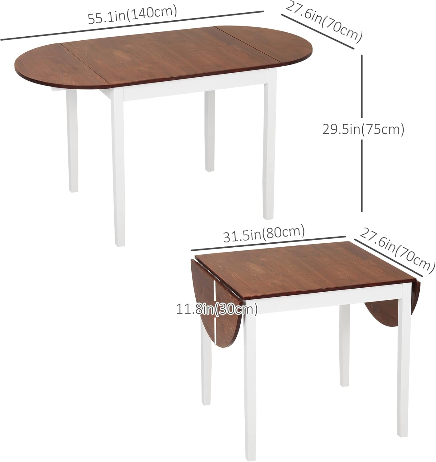 Pine Folding Dining Table with Drop Leaves for Kitchen or Dining Room for Living Room