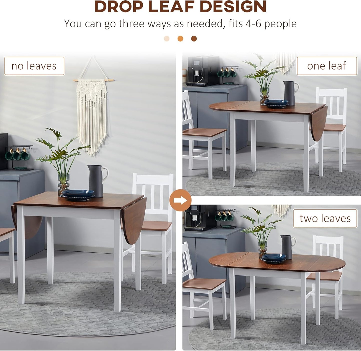 Pine Folding Dining Table with Drop Leaves for Kitchen or Dining Room for Living Room