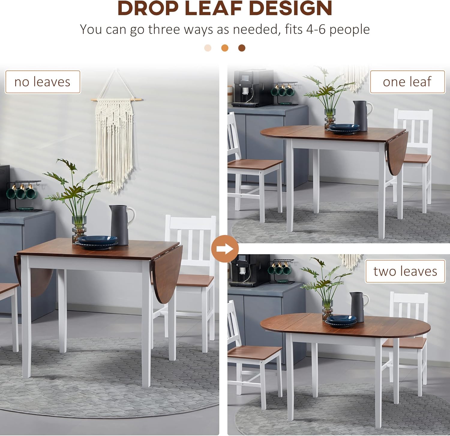 Pine Folding Dining Table with Drop Leaves for Kitchen or Dining Room for Living Room