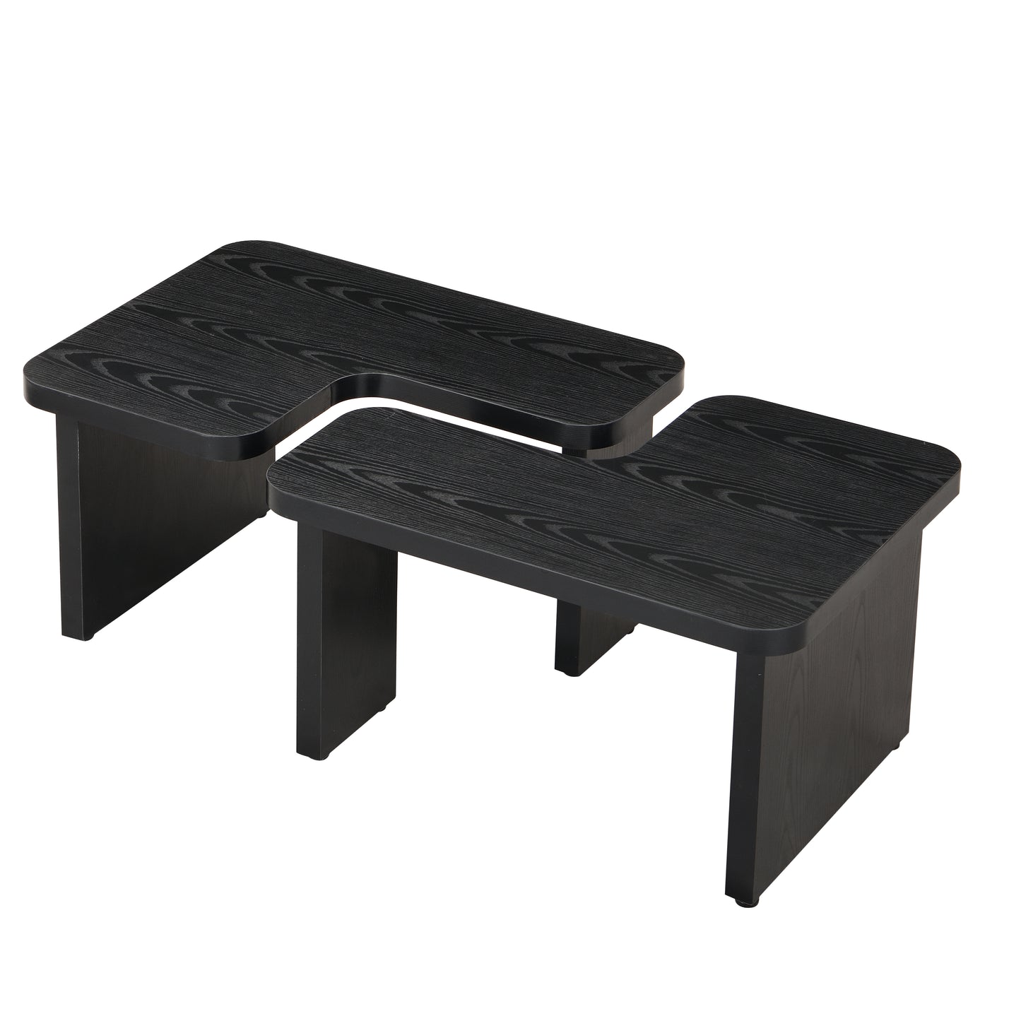 L-Shaped Coffee Table - Black MDF Desk Mount for Living Room
