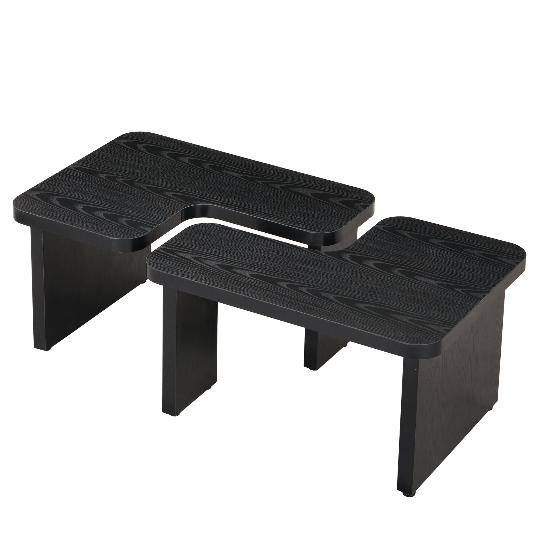 L-Shaped Coffee Table - Black MDF Desk Mount for Living Room