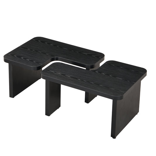 L-Shaped Coffee Table - Black MDF Desk Mount for Living Room