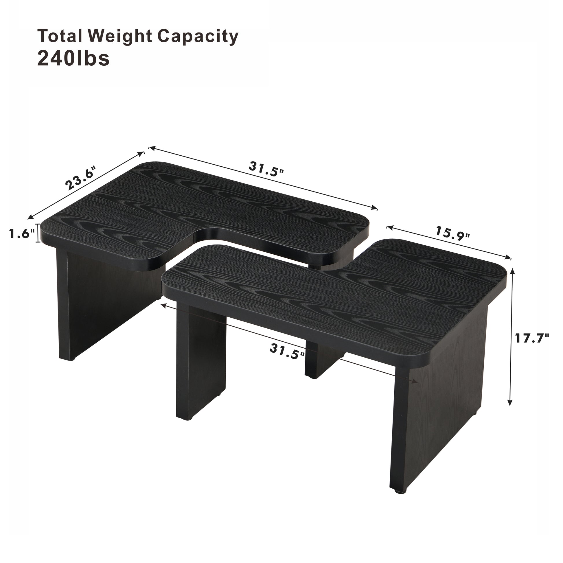 L-Shaped Coffee Table - Black MDF Desk Mount for Living Room