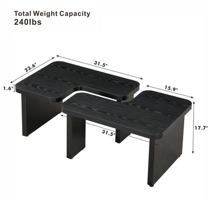 L-Shaped Coffee Table - Black MDF Desk Mount for Living Room
