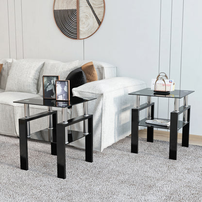 Set of 2 Modern Black Tempered Glass Tables - Coffee & Tea