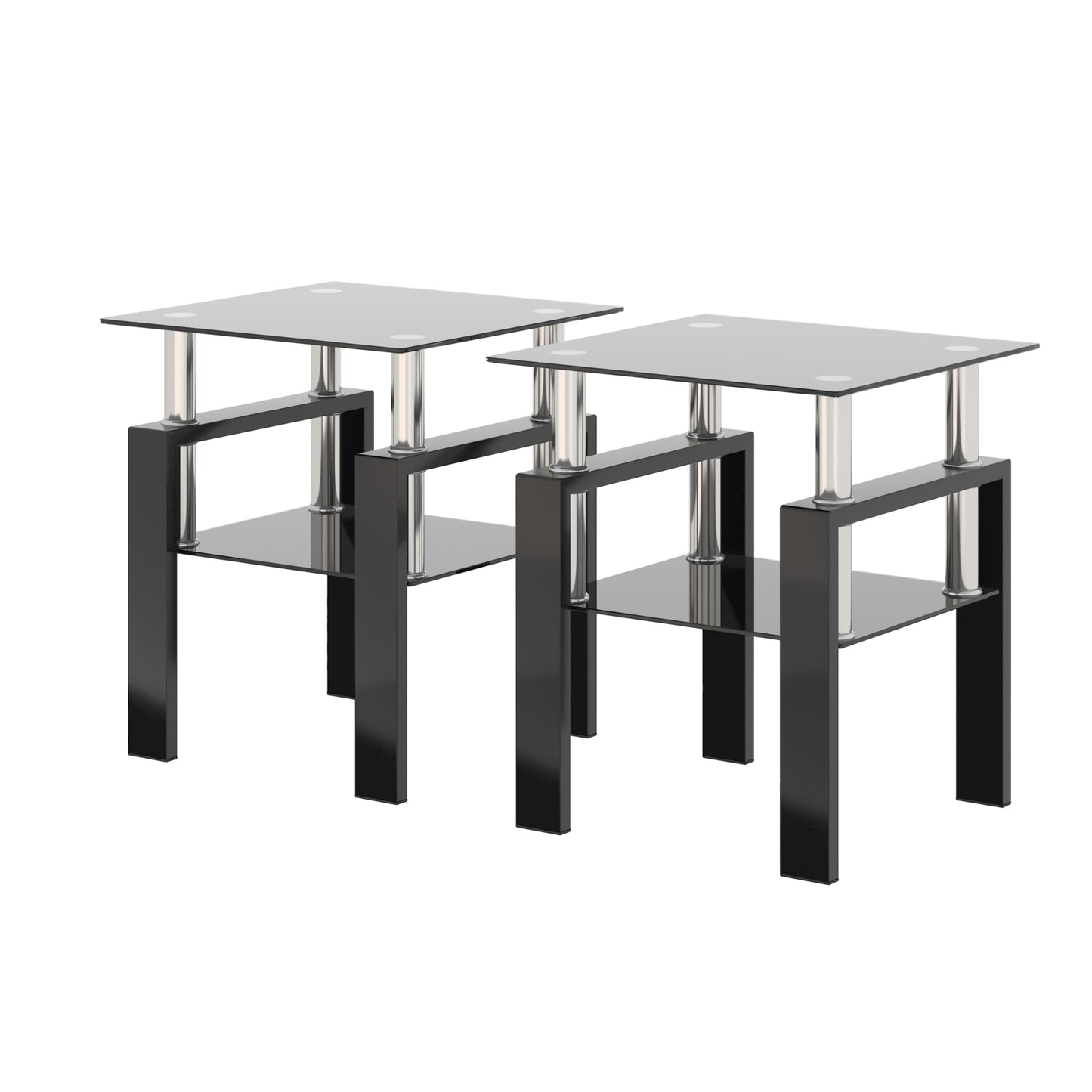 Set of 2 Modern Black Tempered Glass Tables - Coffee & Tea