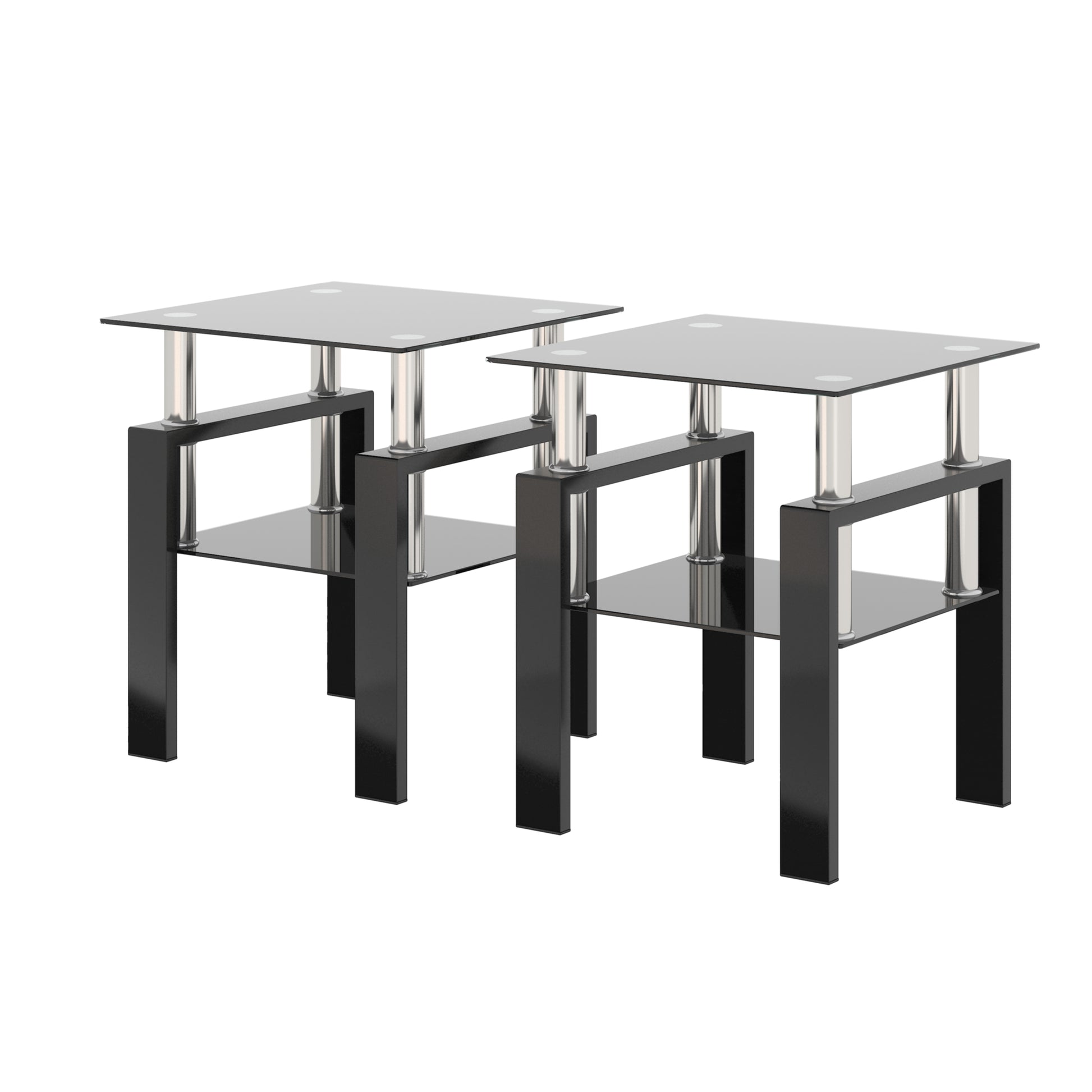 Set of 2 Modern Black Tempered Glass Tables - Coffee & Tea