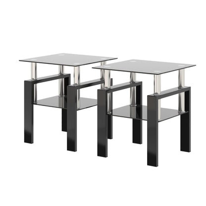 Set of 2 Modern Black Tempered Glass Tables - Coffee & Tea