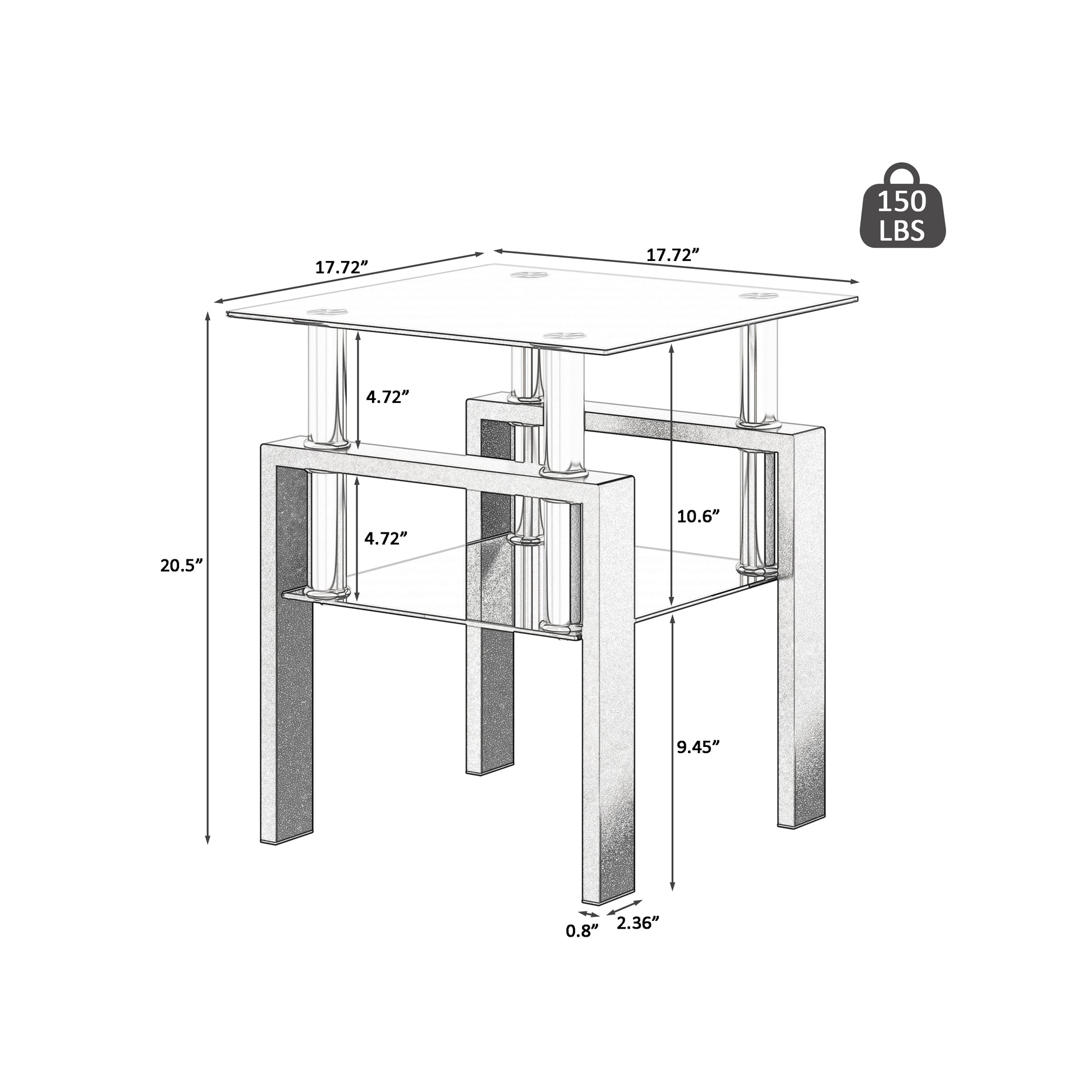Set of 2 Modern Black Tempered Glass Tables - Coffee & Tea