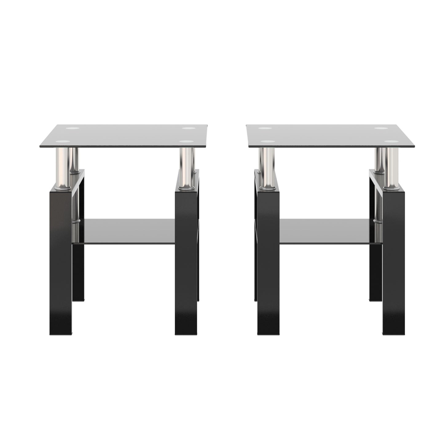Set of 2 Modern Black Tempered Glass Tables - Coffee & Tea