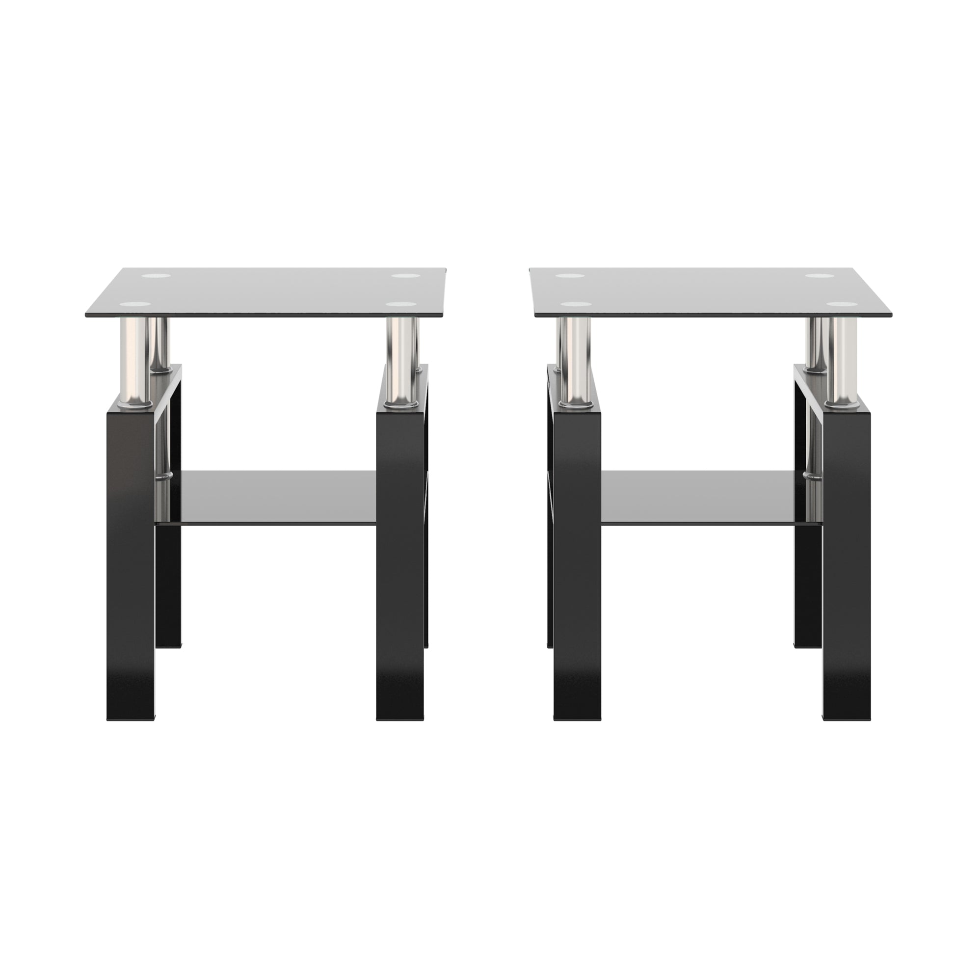 Set of 2 Modern Black Tempered Glass Tables - Coffee & Tea